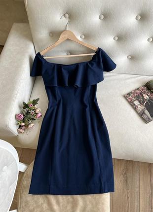 Розкішне темно синє плаття з воланами guess10 фото