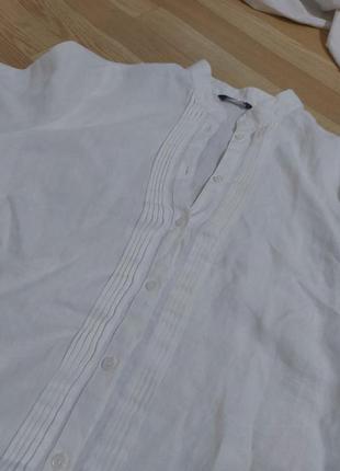Удлиненная льняная белая блуза adagio8 фото