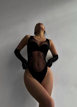 Сетевой черный эротический боди