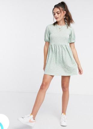 Мятное платье мини в горошек stradivarius ot asos (размер 36)1 фото