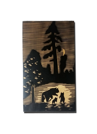 Картина медведи с ручной резьбой по дереву