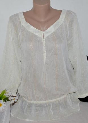 Брендовая бежевая шифоновая блуза h&m люрекс этикетка1 фото
