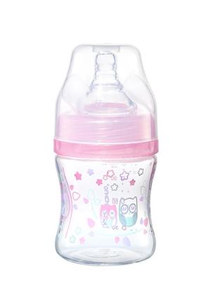 Пляшка антиколькова babyono із широким отвором 0+ рожевий (120 мл)
