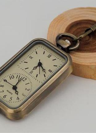 Часы карманные на цепочке кварцевые "двойное время" (цвет-бронза) арт. 035413 фото