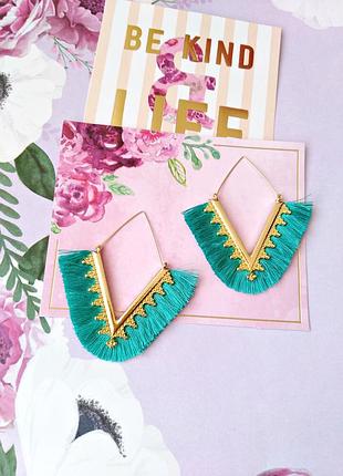 Стильні сережки з бірюзовою бахромою