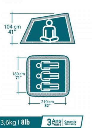 Швидкозбірний туристичний намет quechua (тримісний) arpenaz водонепроникний синій2 фото