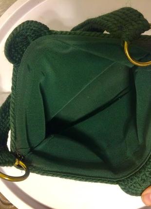 Зелёная винтажная вязаная сумочка3 фото