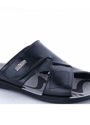 Мужские шлёпанцы тапочки сланцы чёрные кожаные (размеры: 42)