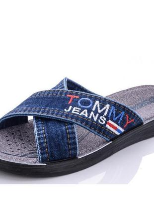 Мужские шлёпанцы джинсовые тапочки сланцы tommy jeans (размеры: 40,41,42,43,44,45)