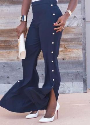 Zara широкі брюки с золотистими пуговками10 фото