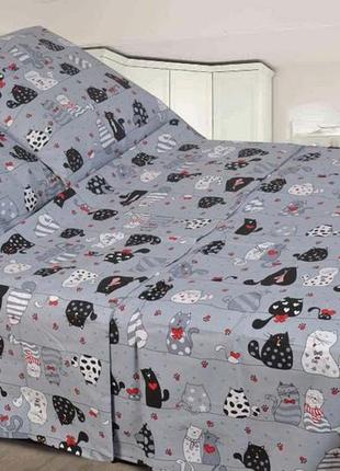Комплект постельного белья для новорожденных  в детскую кроватку 110*140 см мурчики серого цвета ткань бязь