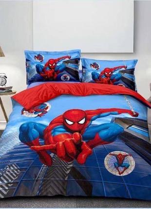 Комплект постельного белья детский спайдермен полуторный размер 160*210 см  фланель синего цвета1 фото