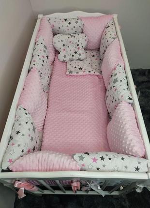 Набор в детскую кроватку для новорожденных защита( бортик 12 подушек) + плед + подушка + простынь на резинке3 фото