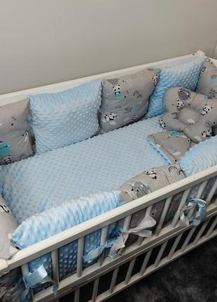 Набір у дитяче ліжечко для новонароджених захист ( бортик 12 подушок) + плед + подушка + простирадло на гумці8 фото