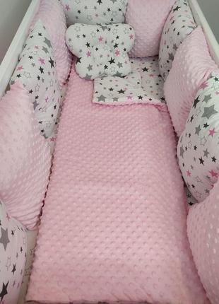 Набір у дитяче ліжечко для новонароджених захист ( бортик 12 подушок) + плед + подушка + простирадло на гумці2 фото