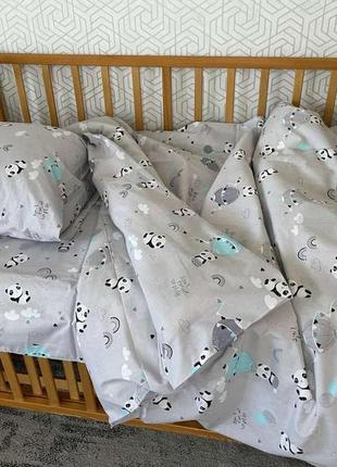 Комплект постельного белья для новорожденных  в детскую кроватку 110*140 см единорог серого  цвет  бязь3 фото