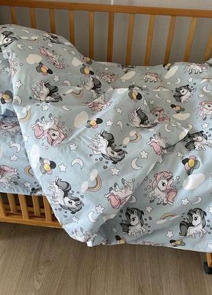 Комплект постільної білизни для немовлят у дитяче ліжечко 110*140 см ведмедик блакитний колір бязь2 фото