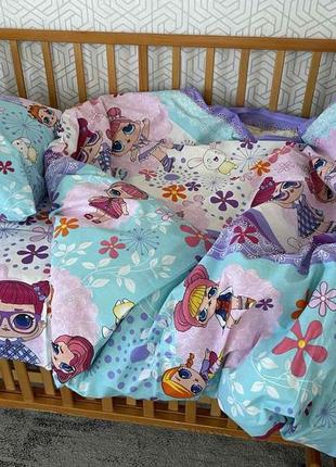 Комплект постільної білизни для новонароджених у дитячу ліжечко 110*140 см майнкрафт салатовий колір бязь4 фото