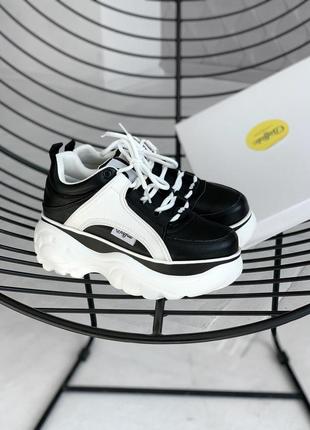 Шикарні жіночі кросівки на платформі buffalo black white 😍 (весна/ літо/ осінь)