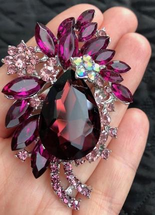 Брошь женская бижутерия с кристаллами цветы валенсия br110502 фиолетовая2 фото