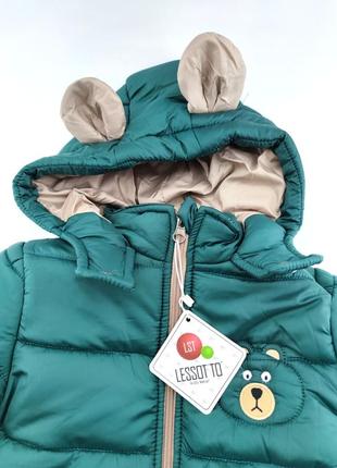 Детская куртка 2, 3, 4 и 5 лет турция  с капюшоном для мальчика зимняя зелёный (кдма33)4 фото