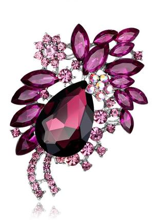 Брошь женская бижутерия с кристаллами цветы валенсия br110502 фиолетовая1 фото