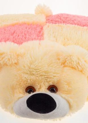 Подушка-іграшка аліна ведмедик 45 см персиковий з рожевим арлекіно