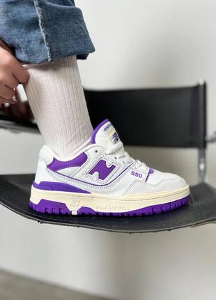 Женские демисезонные кроссовки new balance 550.цвет фиолетовый с серым и белым.2 фото