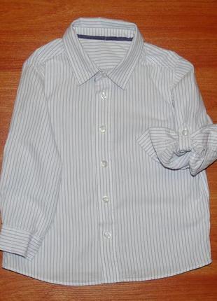 Белая рубашка с длинным рукавом в сиреневую полоску,18-24,92,1,5-2 года
