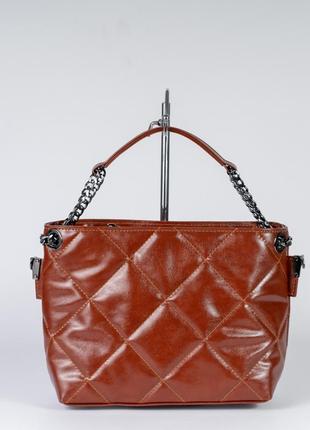 Женская сумка рыжая сумка стеганая сумка на цепочке сумка через плечо