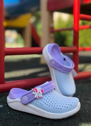 Crocs literide kids mineral blue/white детские кроксы на девочку 27-34 (c10-j3)