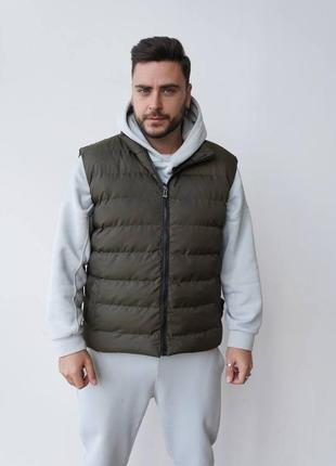 Жилет stone island стьобаний хакі / жилетка стон айленд з патчем