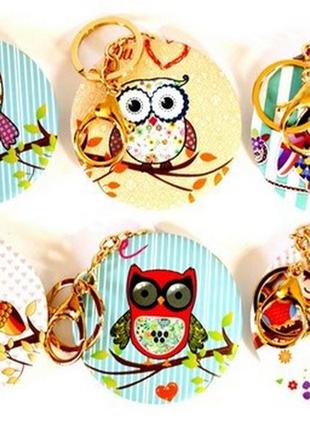 Зеркало детское круглое совушки 7см с печатью на пластике sk-114