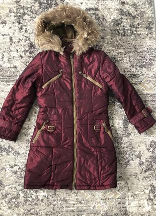 Теплое зимнее пальто фирмы kiko на девочку 10-12 лет 146 см