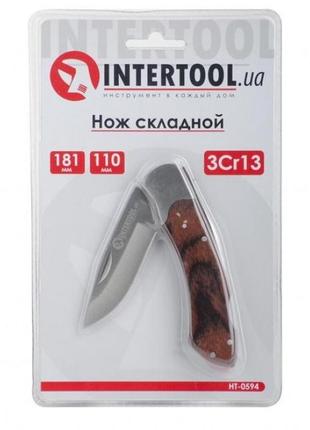 Ножик складной 181 мм, стальная рукоять с деревянными накладками intertool ht-0594