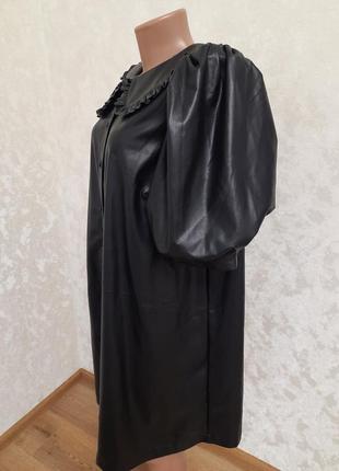 Невероятно красивое актуальное платье с воротником из качественной экокожи объемные рукава буфы9 фото