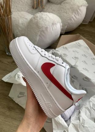 Nike air force white/red, шкіряні кросівки, кожаные кроссовки