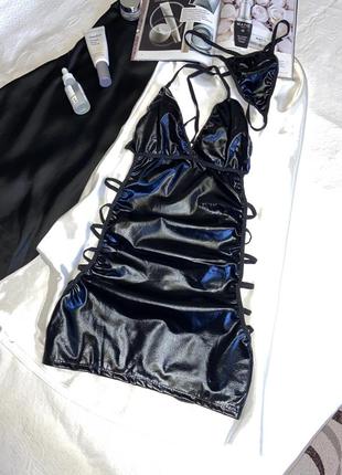 Спокуслива вінілова сукня еротична білизна розмір xs-s