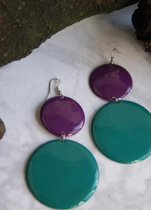 Сережки круги шары массивные зеленый фиолетовый яркие акцент1 фото