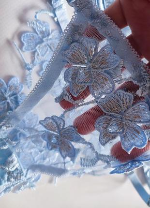 Комплект ніжної білизни блакитний з квітами набір сексі прозора сіточка еротик2 фото