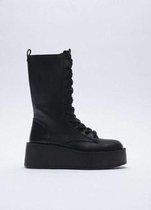Шкіряні боти zara, чорного кольору