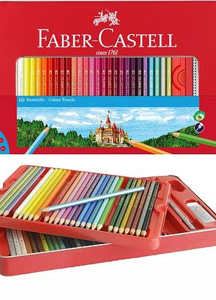 Олівці кольорові 60 кольорів, металева коробка faber-castell classic 115894