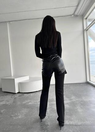 Комбинированные брюки из эластичного трикотажа-джерси и эко-кожи8 фото