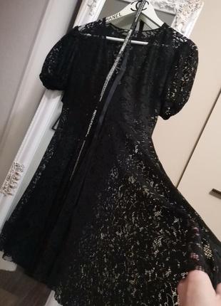 Ликвидация ❗❗❗черное прозрачное платье рукав фонарик 689