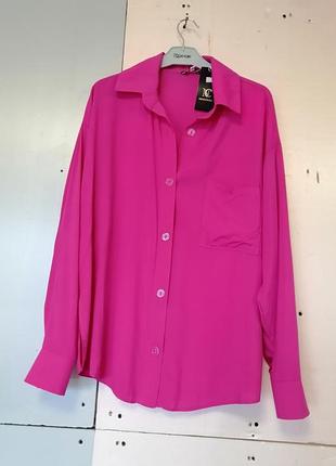 Летняя хлопковая рубашка оверсайз цвет зелёный розовый фуксия чёрный угольный літня бавовняна сорочк