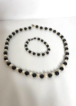 Комплект намисто та браслет з річкових перлів та гематиту