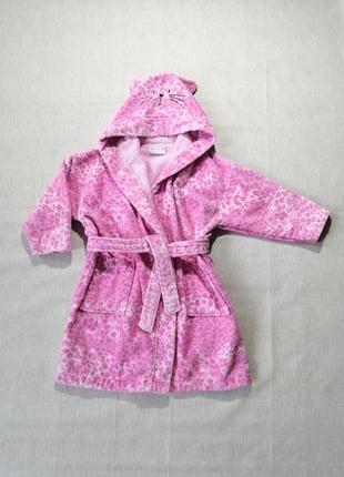 Розовый махровый халат с ушками на 3 - 6 лет1 фото