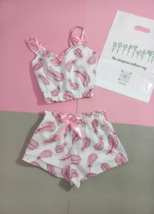 Розовая женская пижама майка шорты1 фото