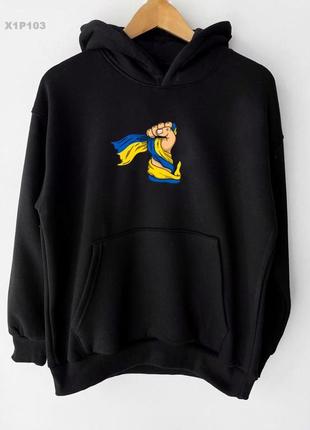 Худі утеплене на флісі чорного кольору