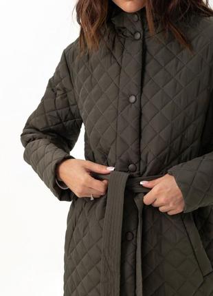 Пальто жіноче міді стьобане утеплене плащівка демісезонне весняне осіннє бренд хакі3 фото